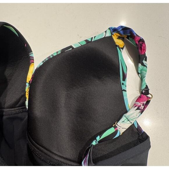Maxine Of Hollywood Swimsuit Size 12 Mio One Piece Black Floral Print Tropical - Picture 5 of 7